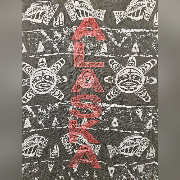 Vintage 90s Alaska Tribal Fish and Sun All Over Print Single Stitch Shirt XL - Picture 3 of 6